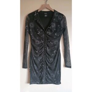 Justify Celestial Mesh Ruched Lined Bodycon Mini Dress Sz S | "90s Y2K Aesthetic